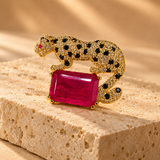 Royal Leopard Brooch with Ruby Pink Quartz Gemstone for Men