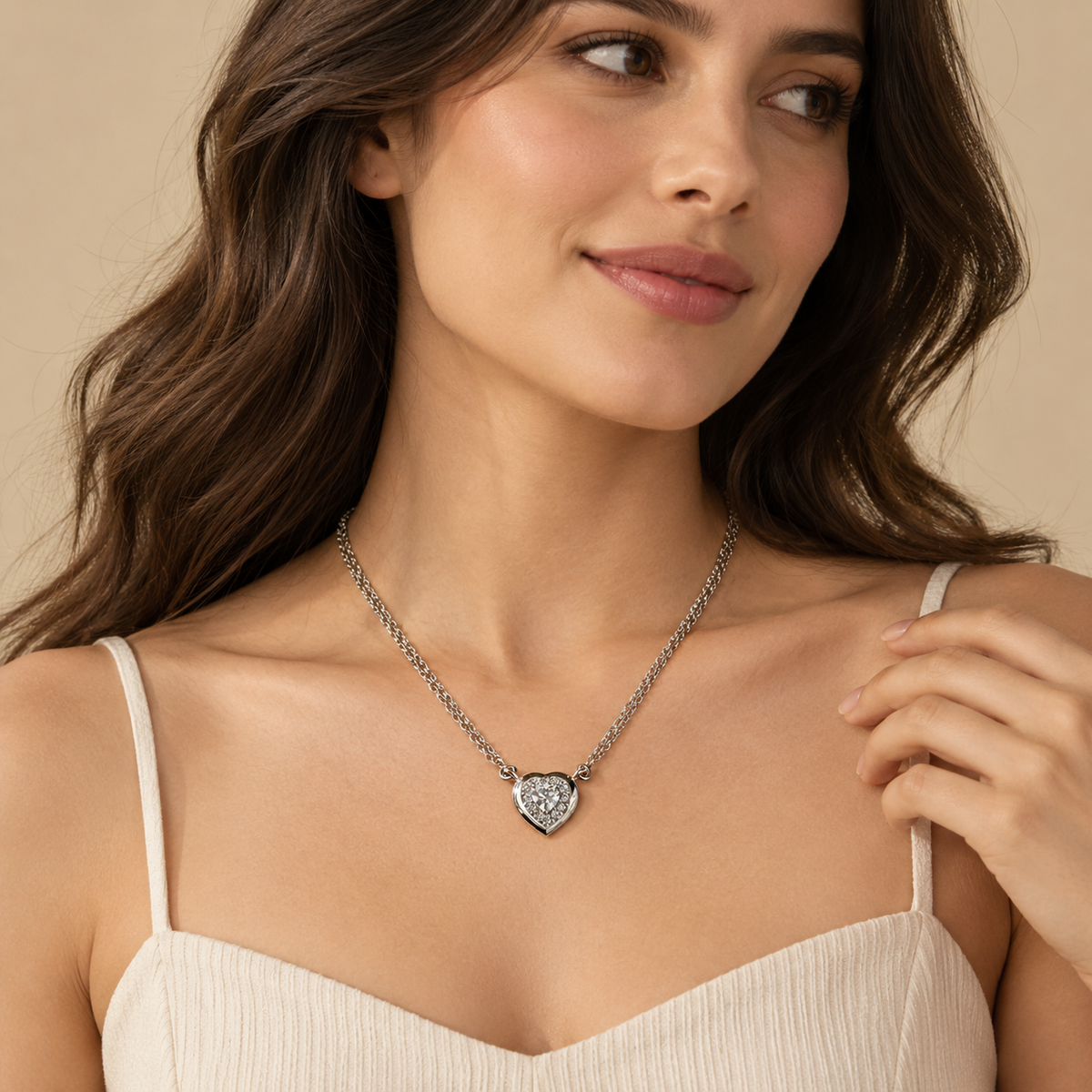 18 Inch 925 Sterling Silver Heart Shape with Moissanite Chain Pendant
