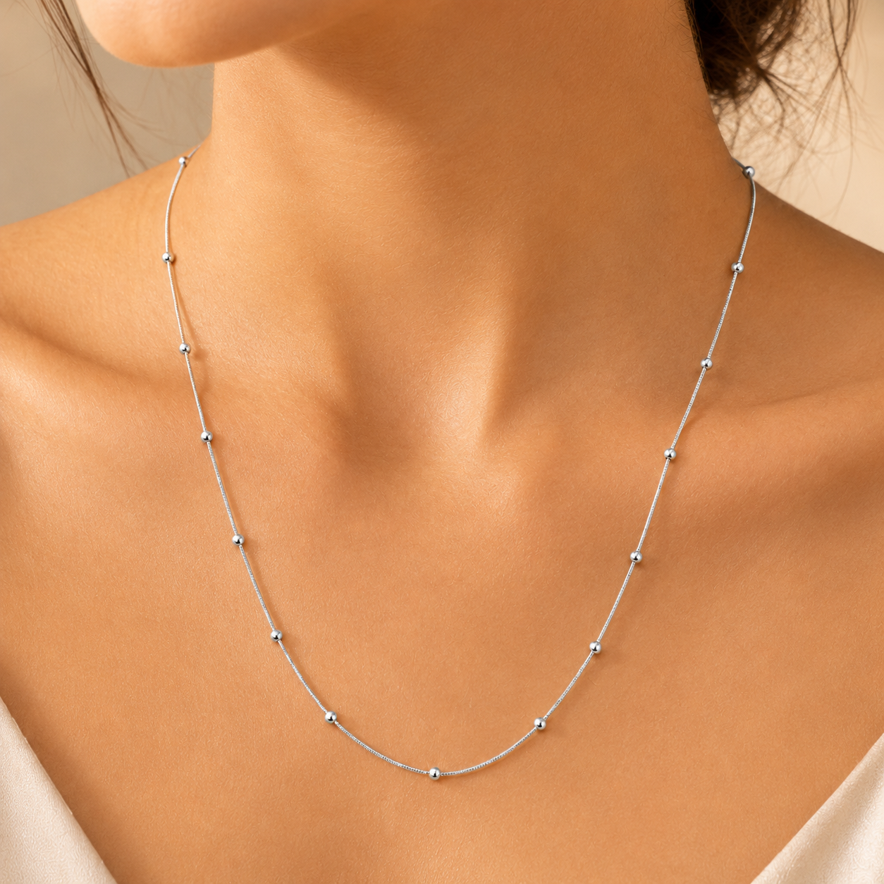 18 Inch 925 Sterling Silver Beaded Chain Hallmarked Jewellery