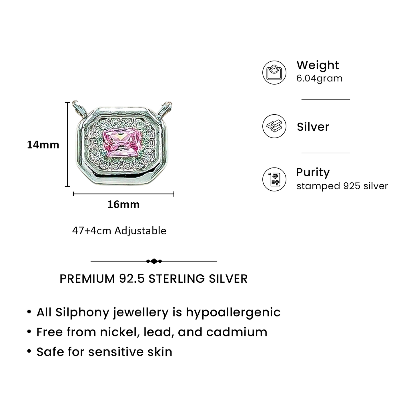 One-of-One 92.5 Silver Simulant Pink Gemstone Octagonal Pendant