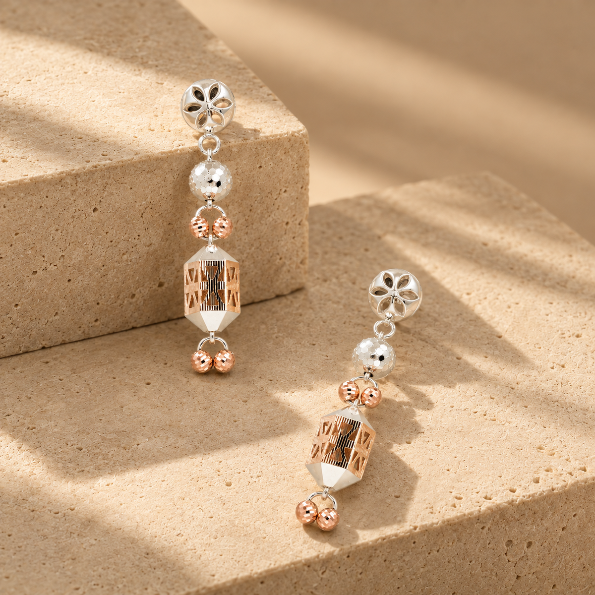 Rose Gold Geometric Dangler Long Earrings For Women