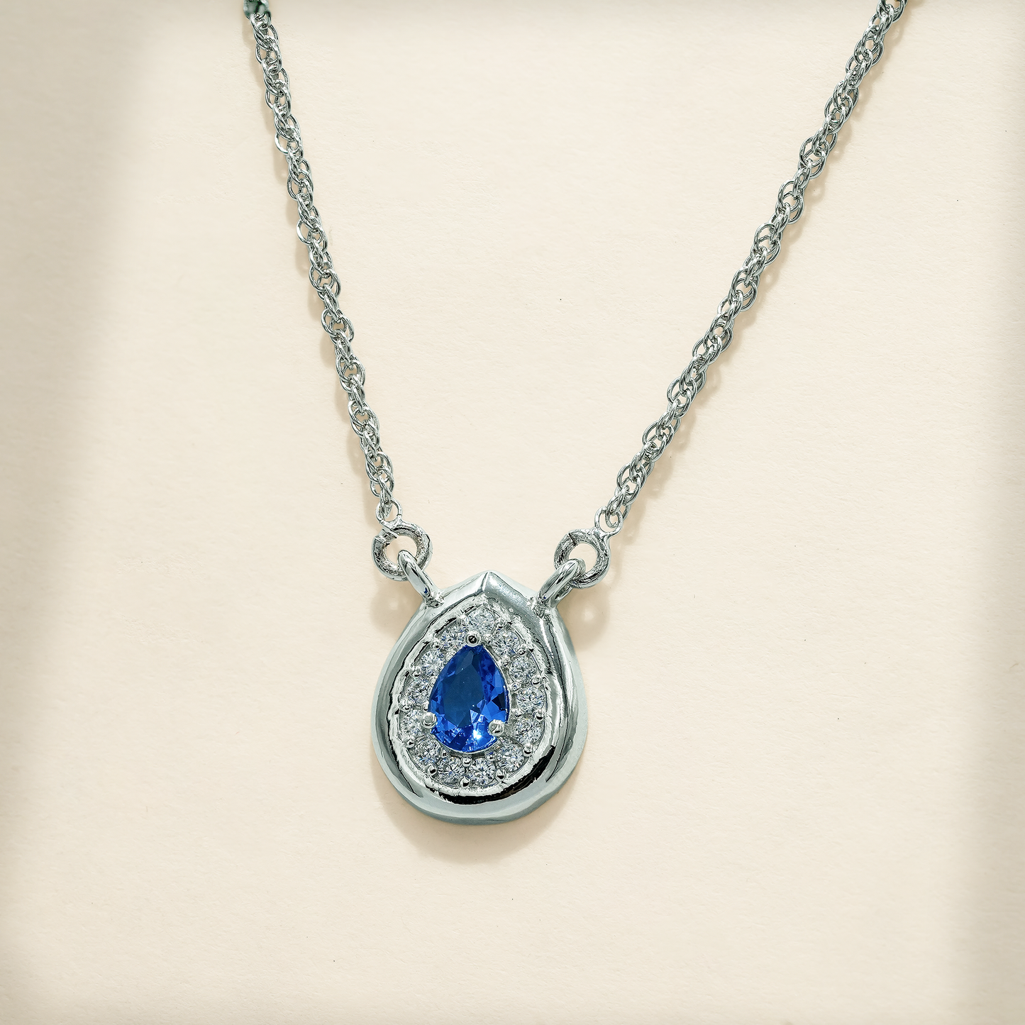 One-of One 92.5 Silver Teardrop Blue Simulant Sapphire Pendant Necklace