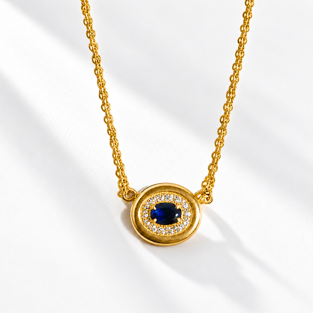 925 Sterling Silver Blue Sapphire & Moissanite Oval Gemstone Chain Pendant