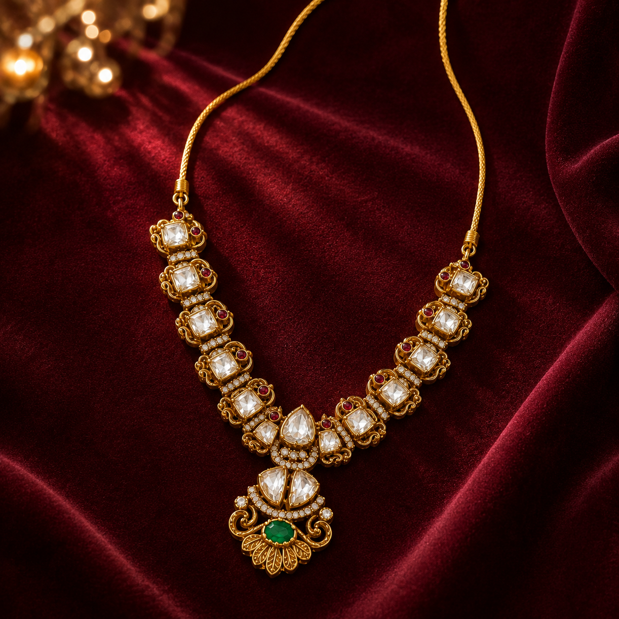925 Sterling Silver Polki & Moissanite Traditional Designer Necklace