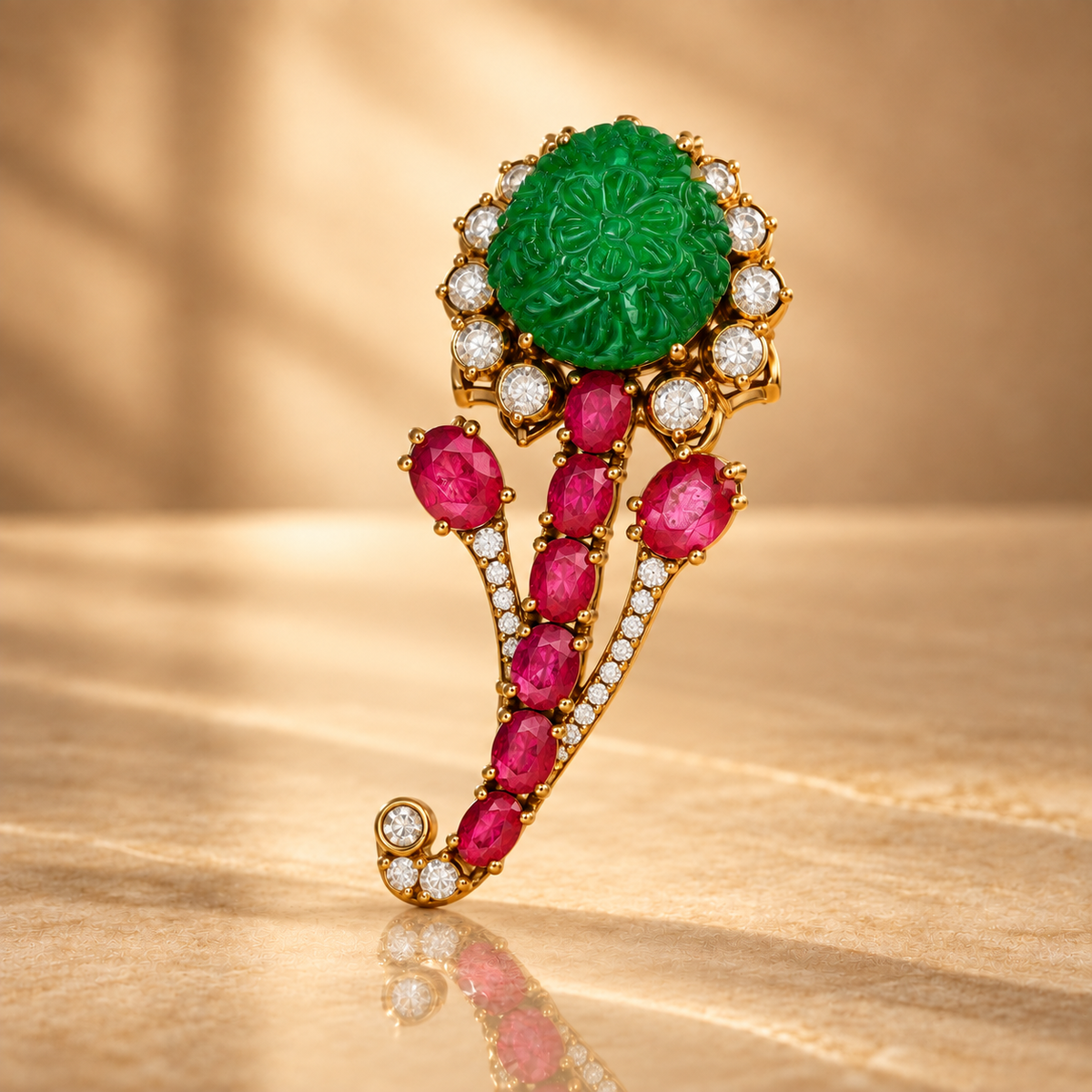 Royal Emerald Ruby Polki Brooch Pin for Men Groom Wedding Sherwani Blazer