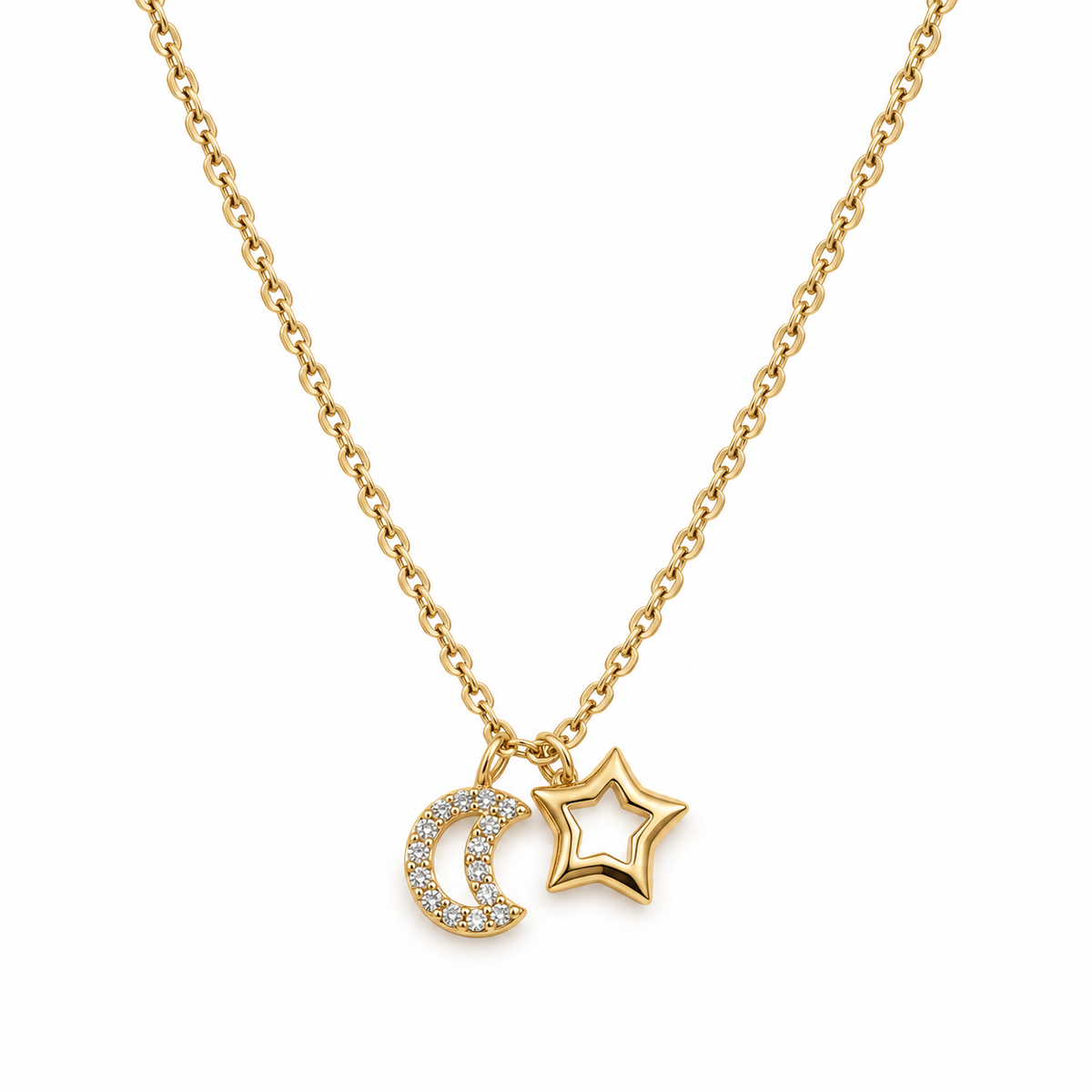 925 Sterling Silver Moon & Star with Moissanite Chain Pendant
