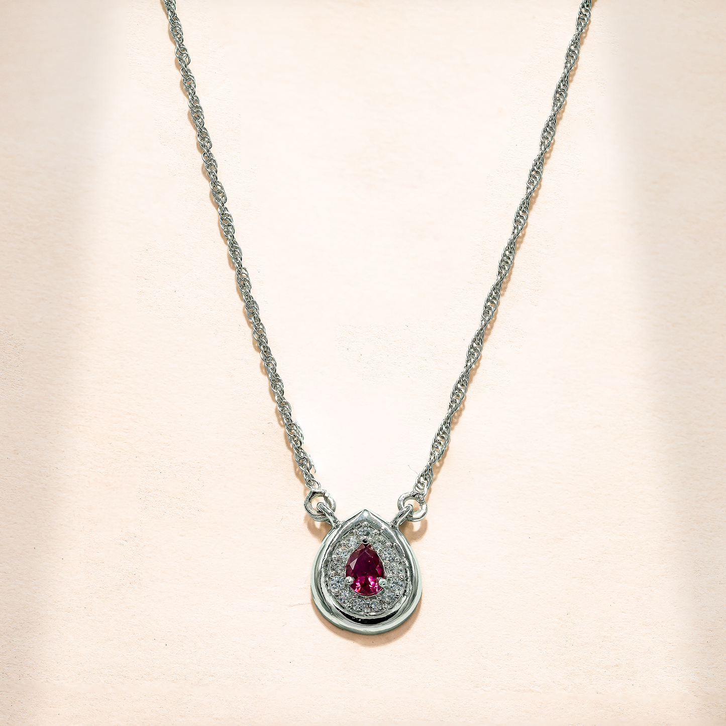 One-of One 92.5 Silver Teardrop Red Simulant Ruby Pendant Necklace