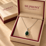 925 Silver Green Quartz Pear Pendant Chain