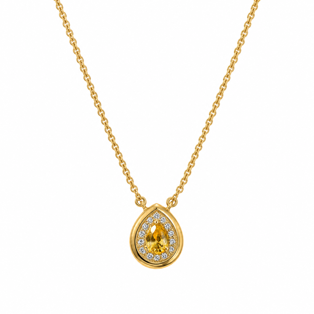 17 Inch 925 Sterling Silver Yellow Quartz Chain Pendant