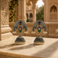 925 Sterling Silver Temple Jhumka Earrings With Enamel, Red Stone & Pearls