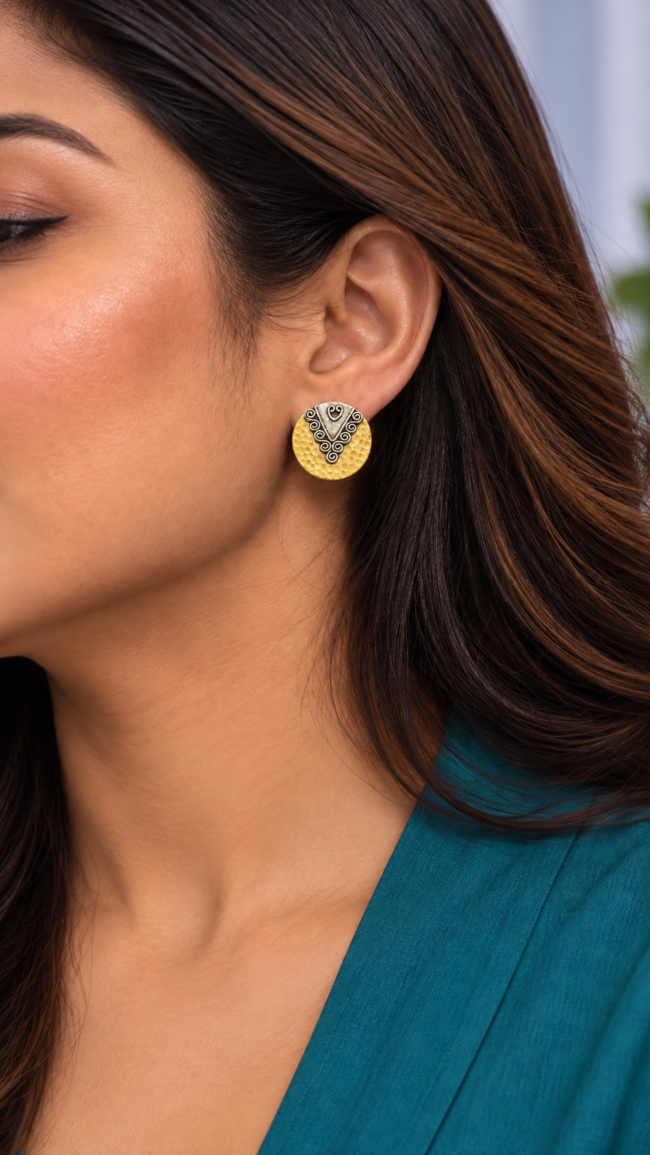 925 Silver Gold Plated Round Stud Earrings For Women