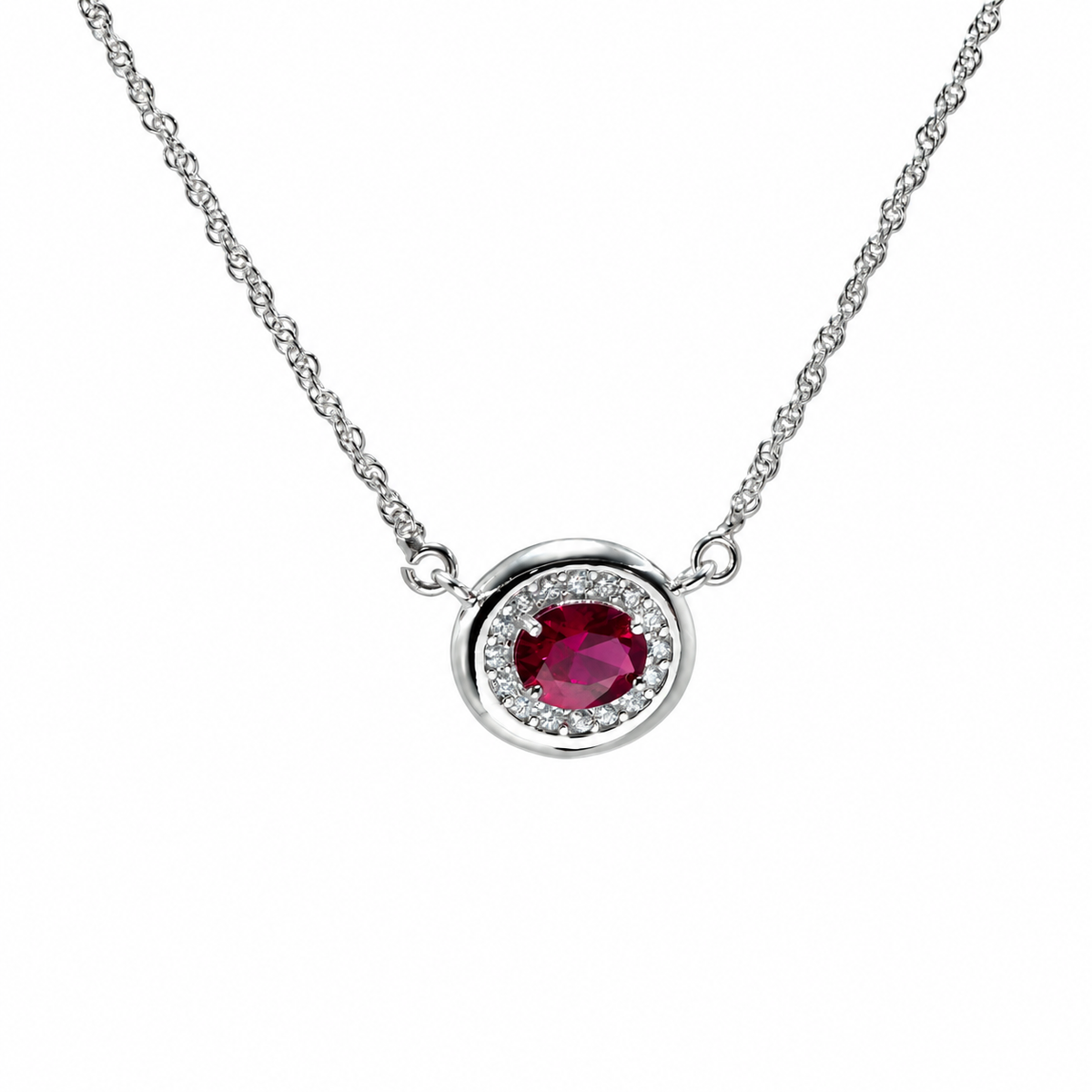 18 Inch 925 Sterling Silver Red Quartz & Moissanite Chain Pendant