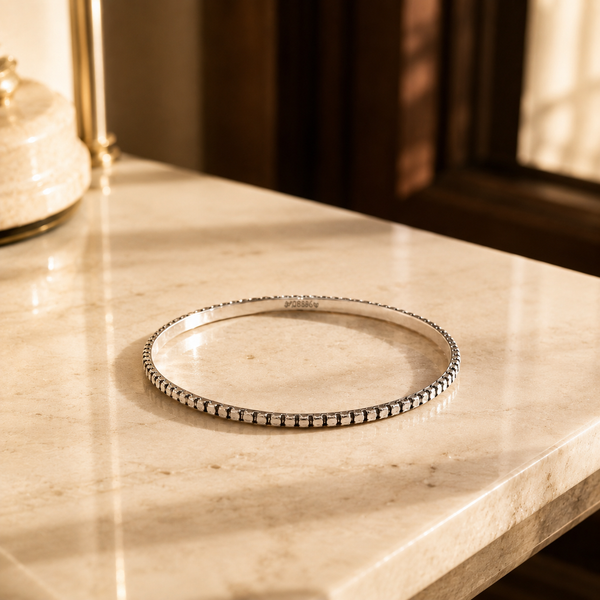 925 Sterling Silver Minimalist Statement Bangle for Women | Size 2.6 | Hallmarked