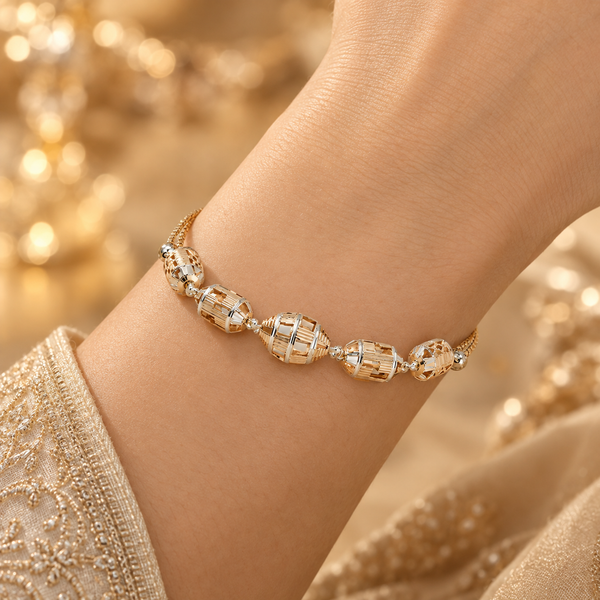 925 Sterling Silver Intricate Sculpted Barrel Beads Bracelet For Women
