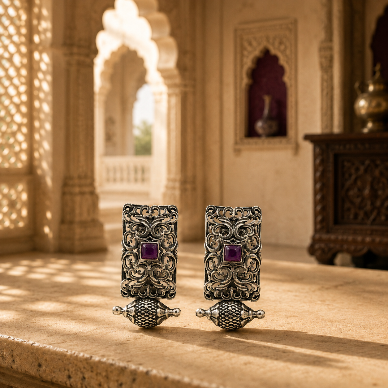 Vintage Filigree Silver Oxidized Statement Drop Earrings