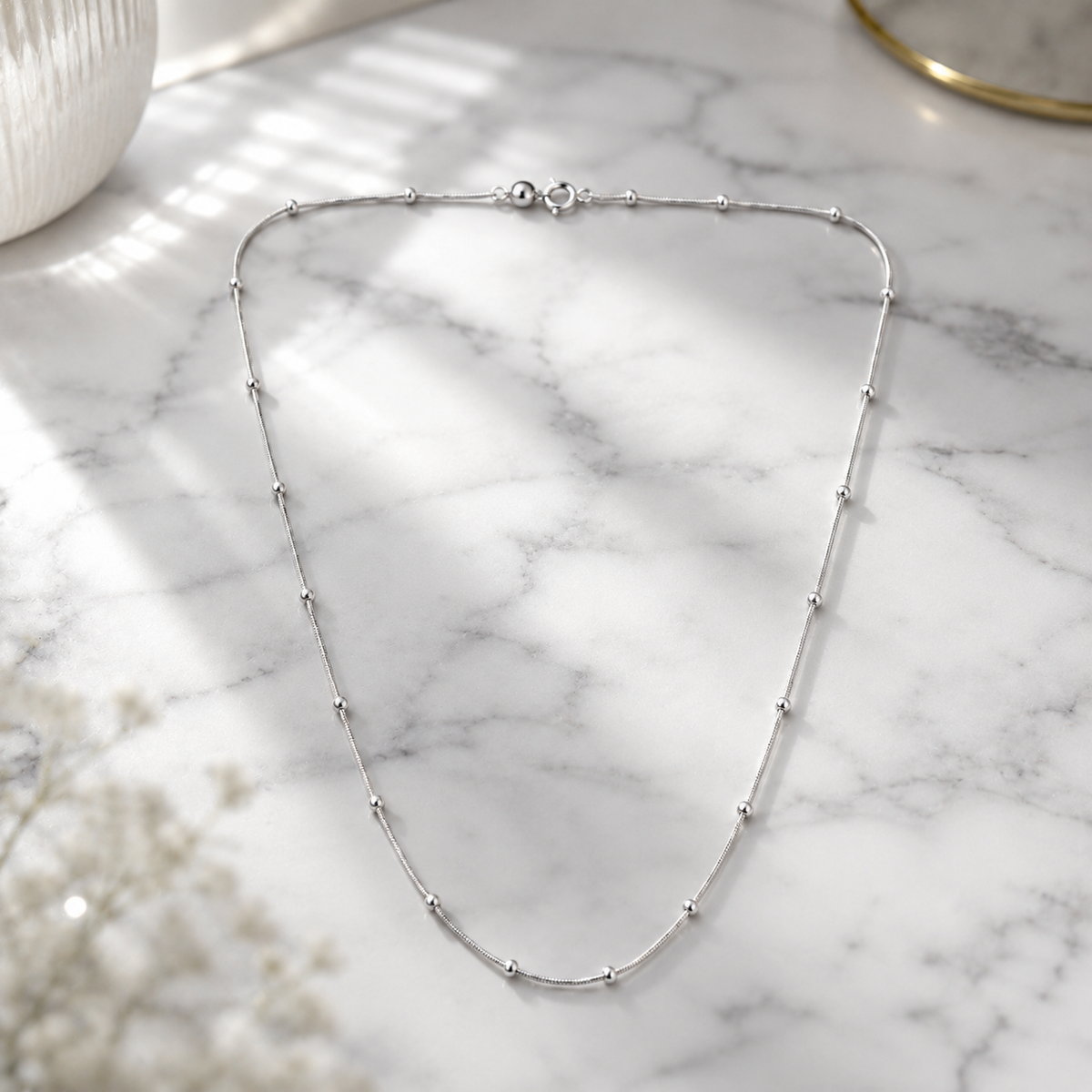 18 Inch 925 Sterling Silver Beaded Chain Hallmarked Jewellery
