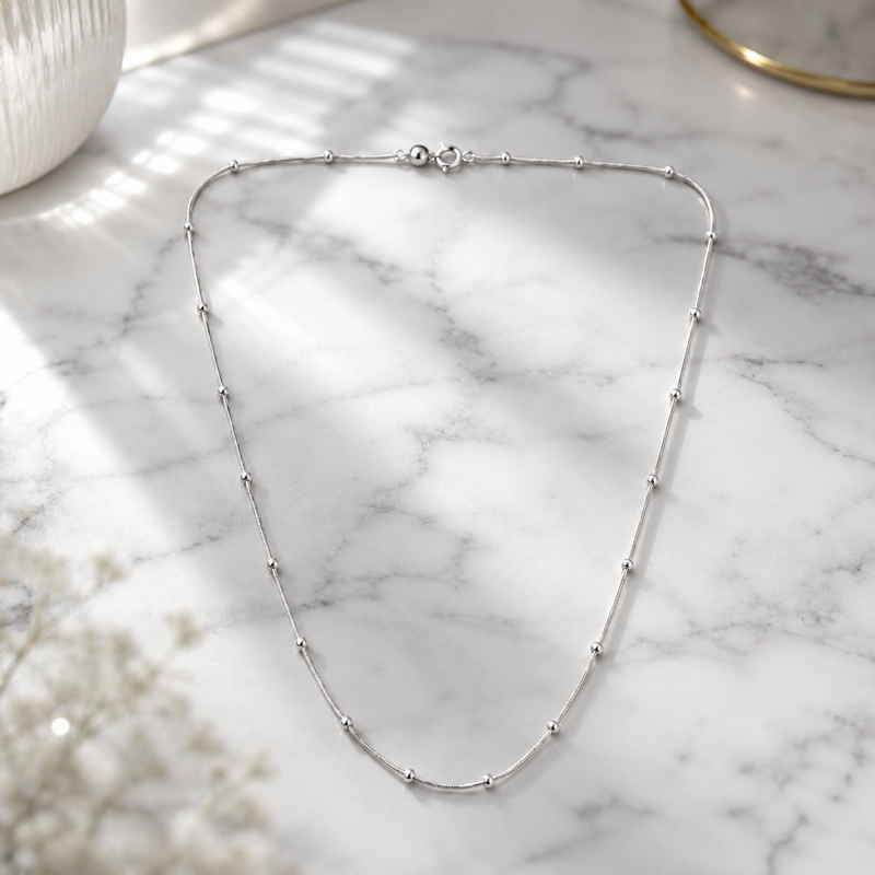 18 Inch 925 Sterling Silver Beaded Chain Hallmarked Jewellery