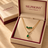 Green Quartz Moissanite Double Layer Pendant Chain
