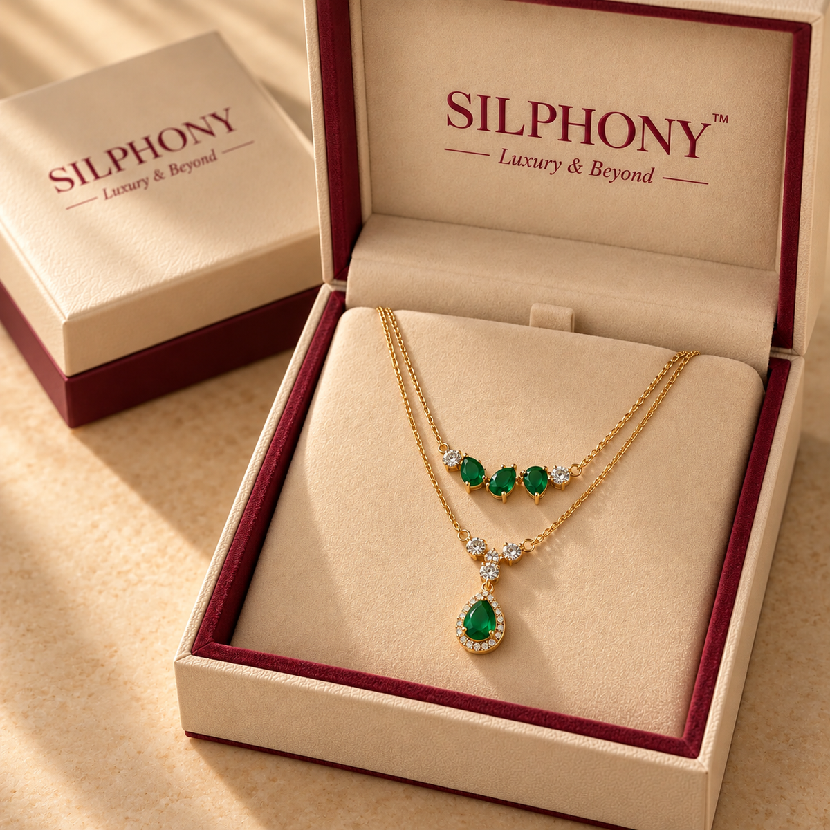 Green Quartz Moissanite Double Layer Pendant Chain