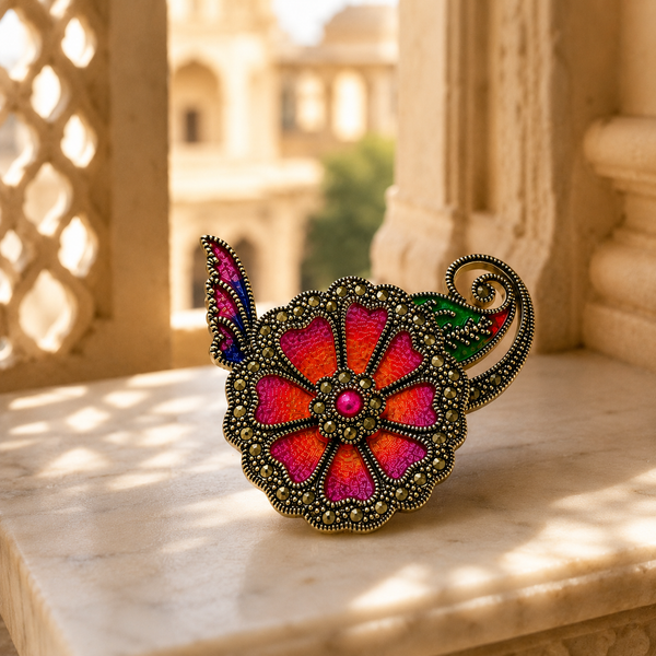 Floral Butterfly 925 Sterling Silver Colorful Artistic Brooch for Women