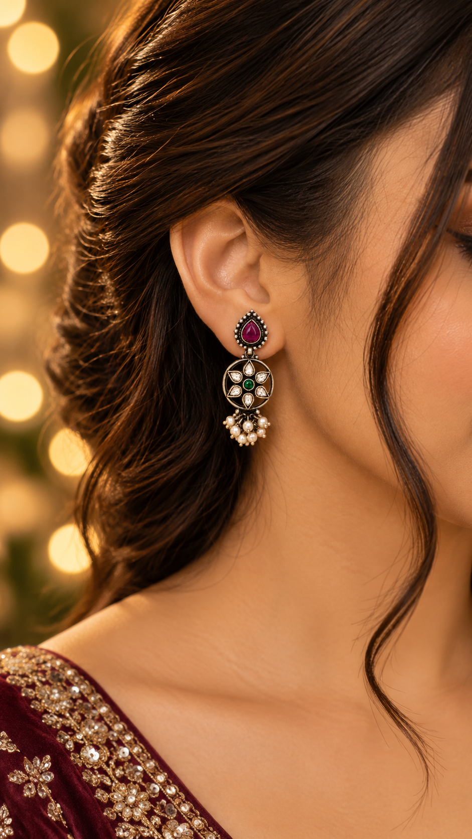 925 Silver Floral Pearl Drop Earrings
