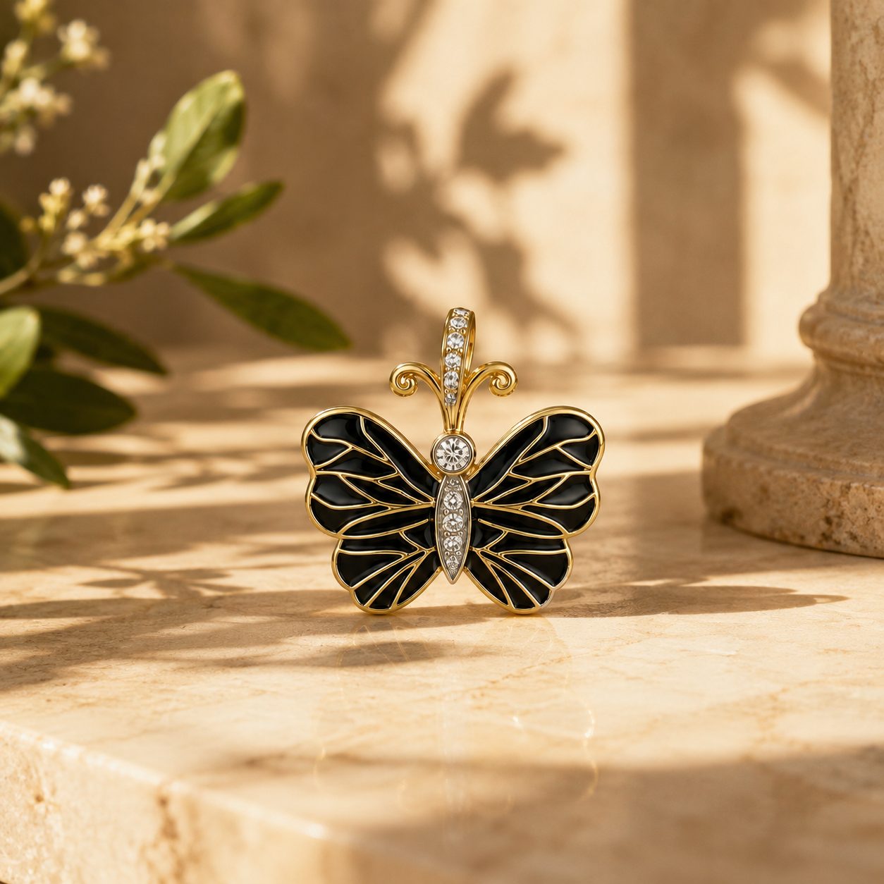 0.15 Ct Natural Diamond Black Butterfly Statement Pendant for Women