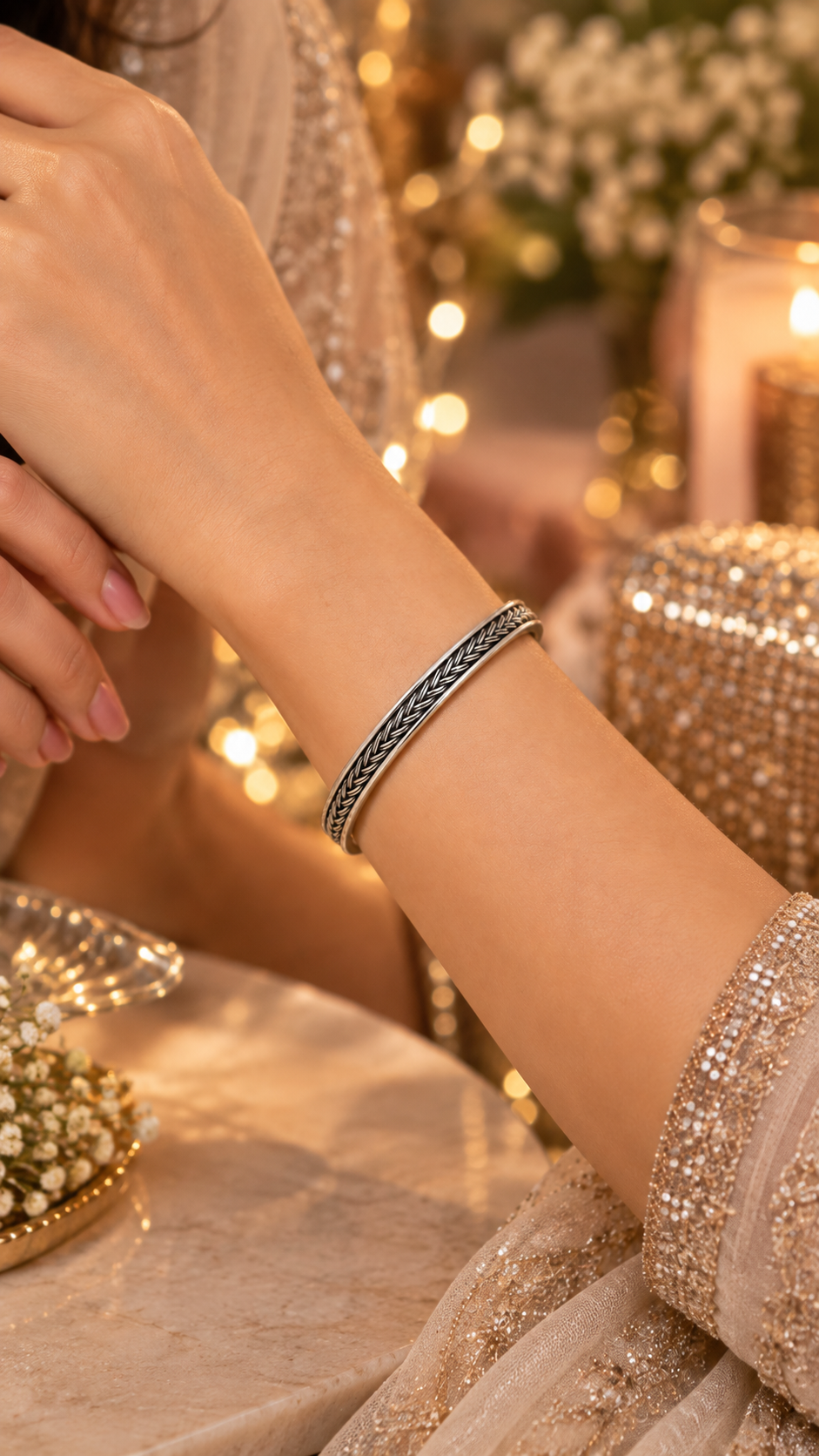 925 Silver Braided Bangle Set of 2 for Women