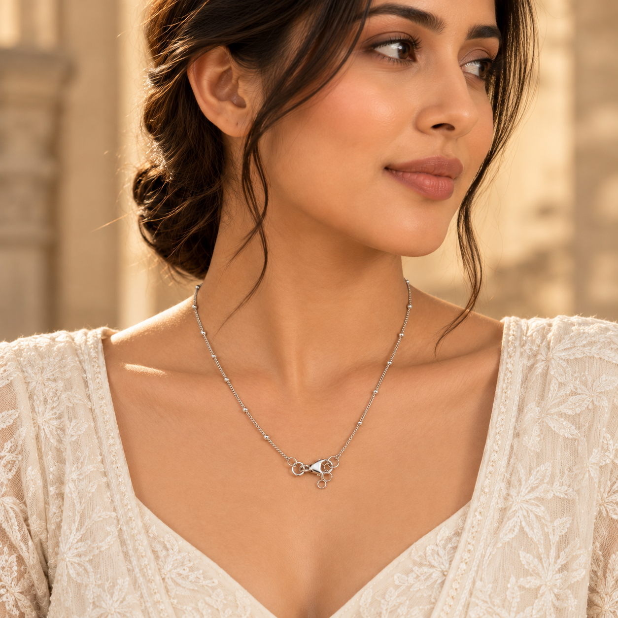 18 Inch 925 Sterling Silver Station Chain for Women