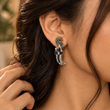 925 Sterling Silver Lion Hoop Earrings with Blue & White Moissanite and Polki | Statement Ethnic Jewelry