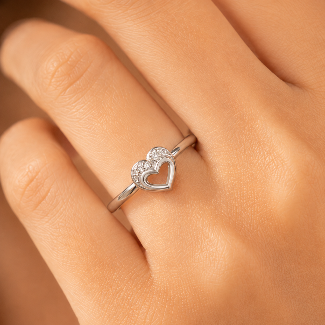 Open Heart 925 Sterling Silver Romantic Love Ring for Her