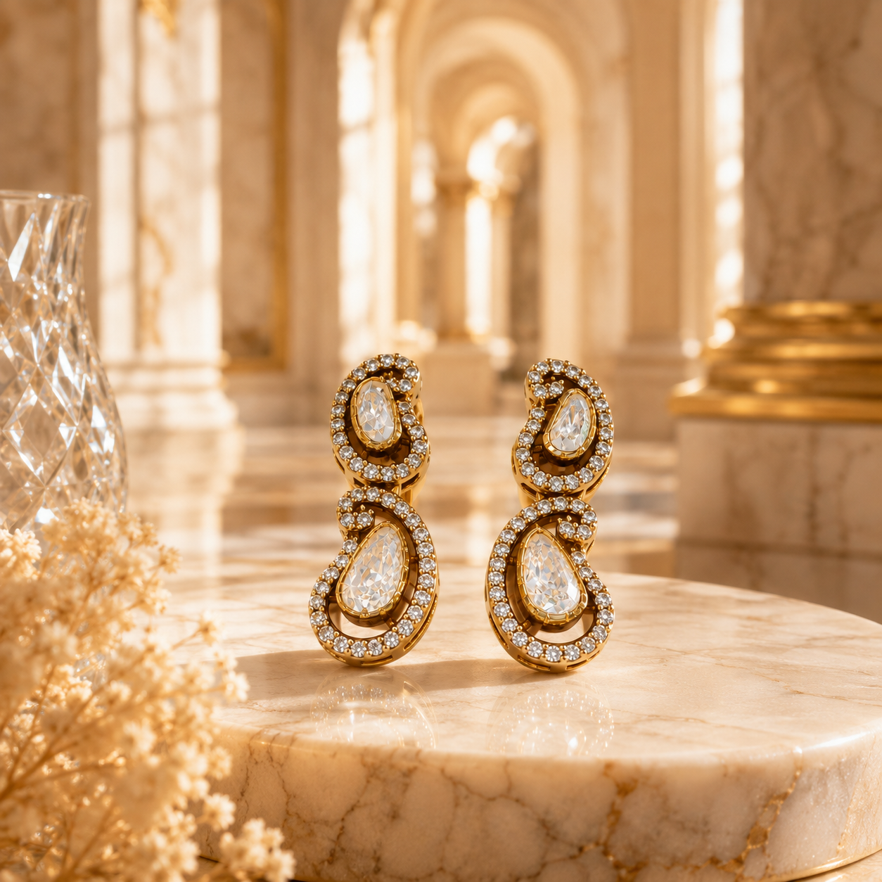 925 Sterling Silver Polki & Moissanite Drop Statement Earrings