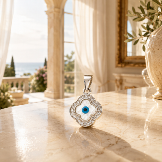 Blue Evil Eye Flower Charm 925 Silver Pendant for Girls