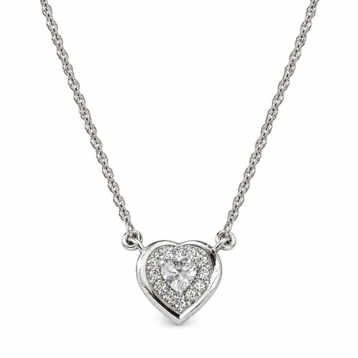18 Inch 925 Sterling Silver Heart Shape with Moissanite Chain Pendant