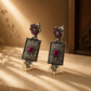 Ethnic Silver Oxidized Drop Statement Earrings with Pearl Dangles Hallmarked Jewellery