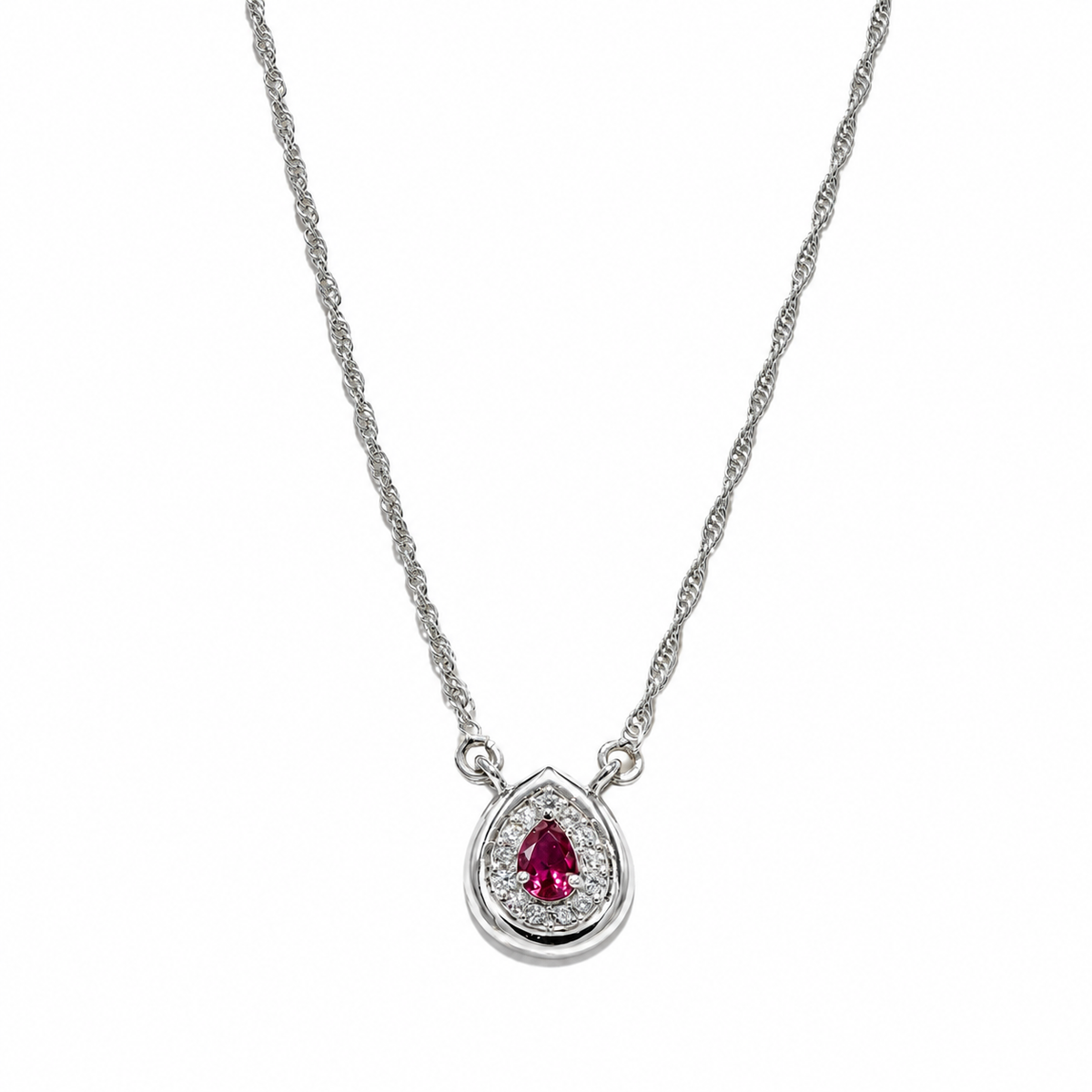 925 Sterling Silver Red Quartz & Moissanite Teardrop Chain Pendant