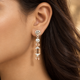 Rose Gold Geometric Dangler Long Earrings For Women