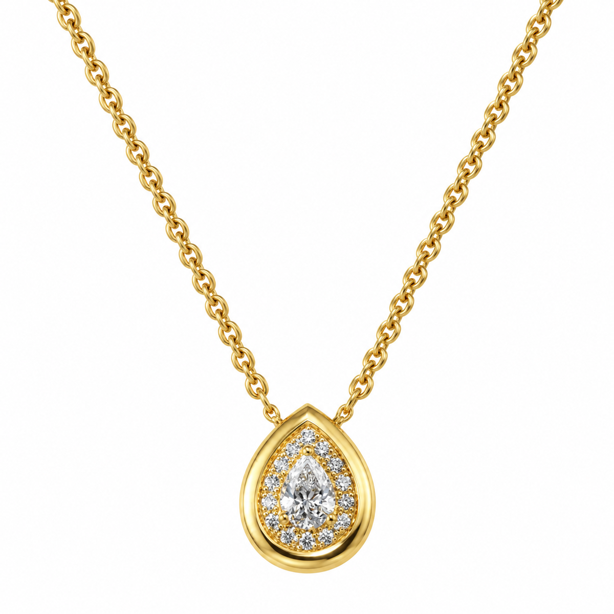18 Inch 925 Sterling Silver Quartz & Moissanite with Teardrop Statement Chain Pendant