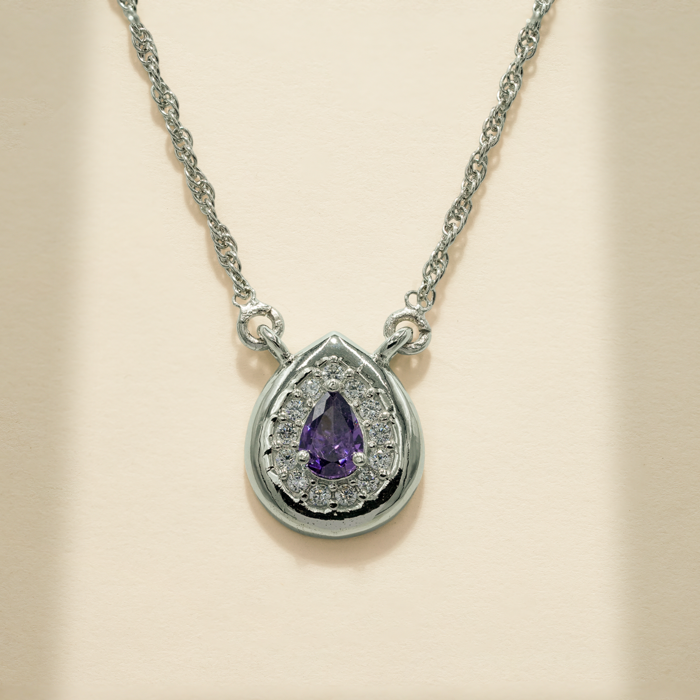 One-of-One 92.5 Silver Simulant Amethyst Teardrop Pendant Necklace