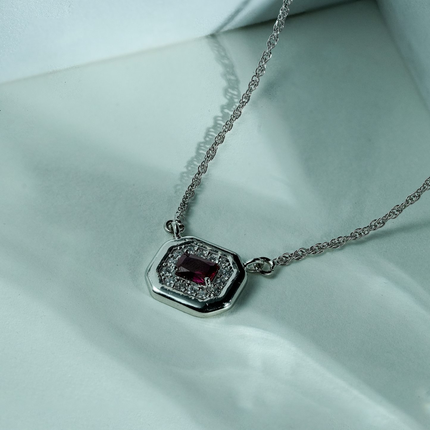 92.5 Silver One-of-One Simulant Ruby Octagonal Pendant