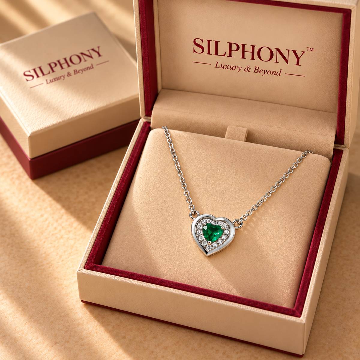 Heart Green Quartz Moissanite Halo Pendant Chain