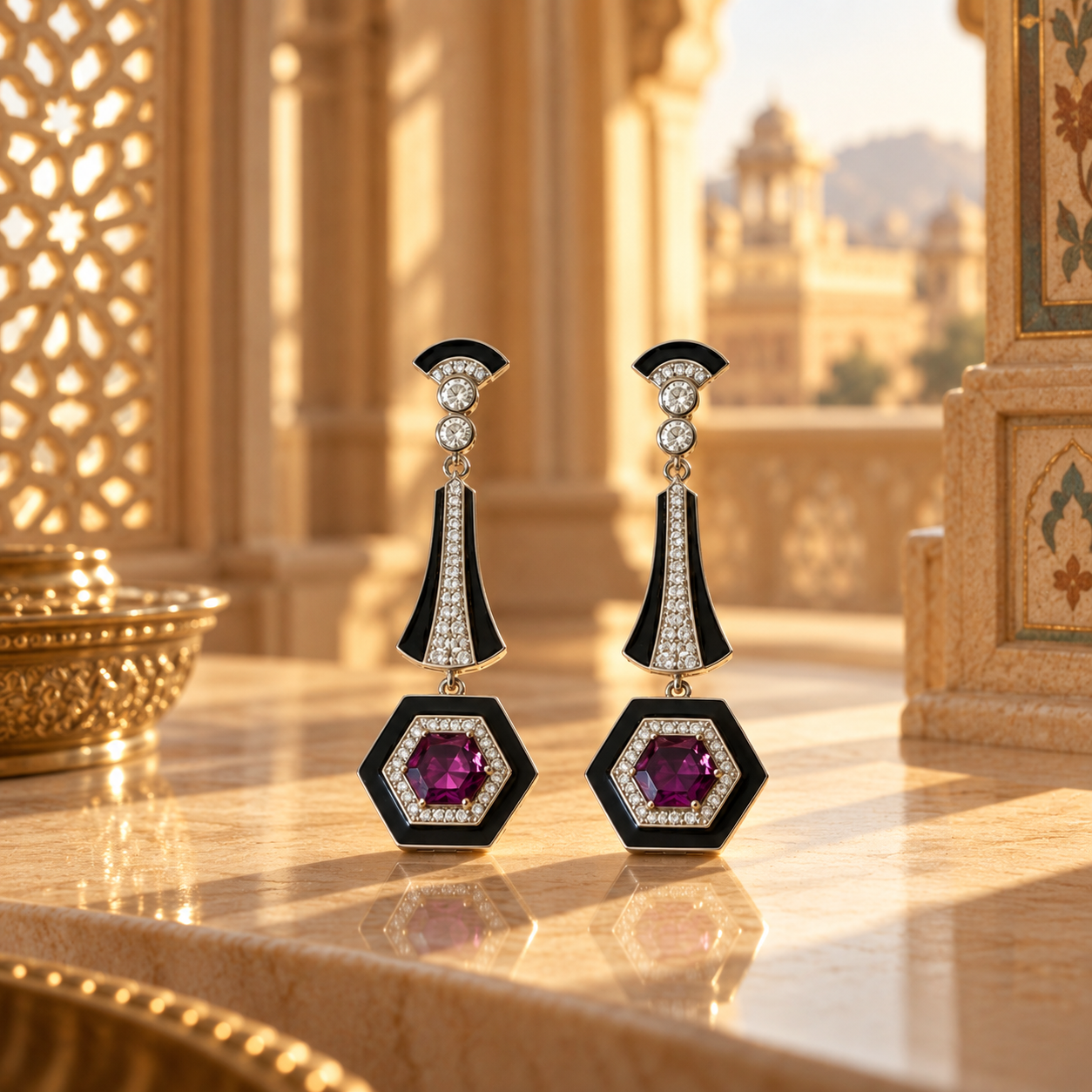 Black Enamel 925 Sterling Silver Long Drop Earrings | Hallmarked Jewellery