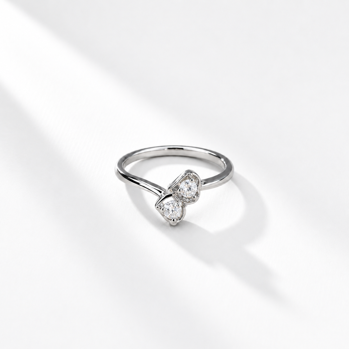 925 Sterling Silver Moissanite Double-Stone Bow Ring