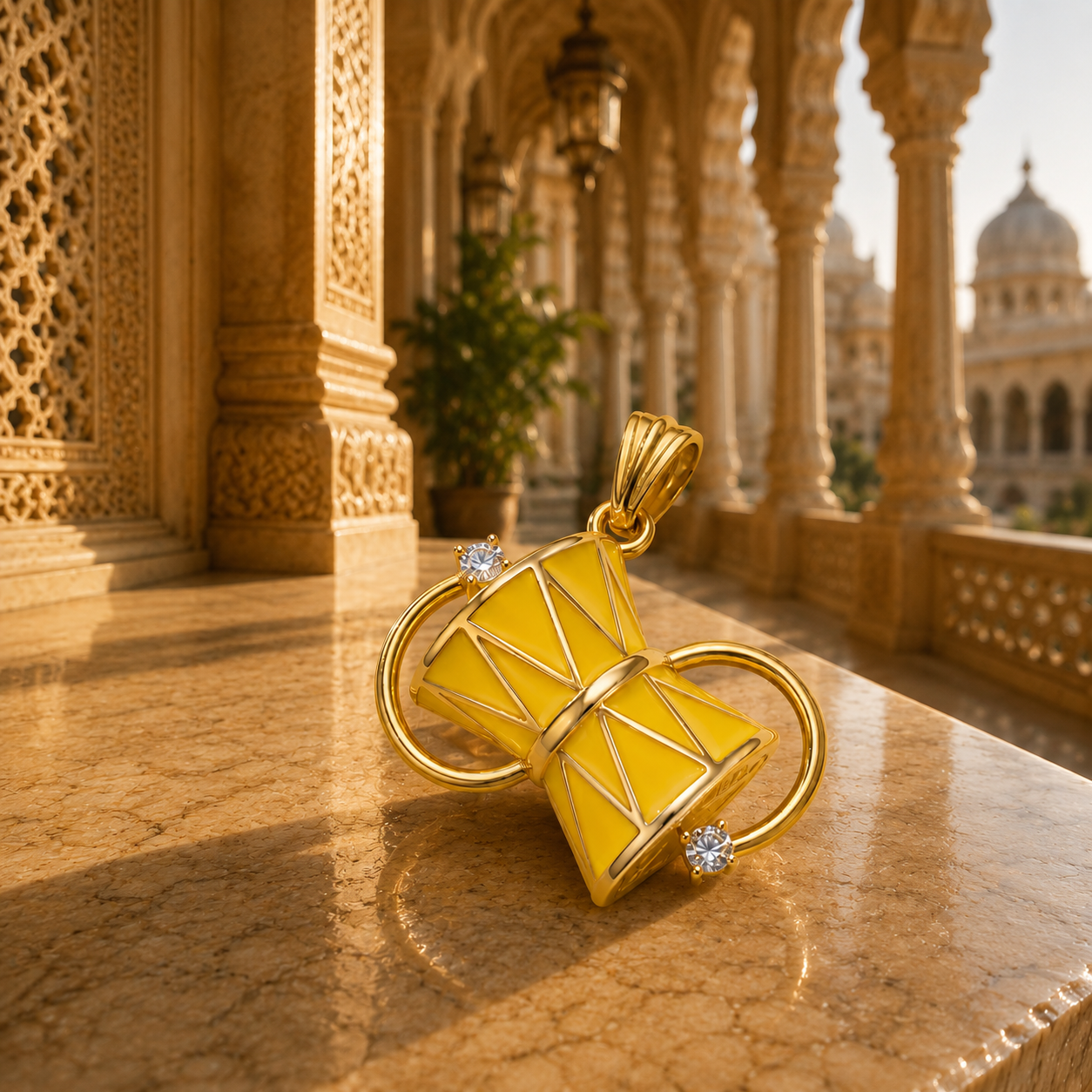 Yellow Enamel Musical Instrument with Moissanite 925 Silver Pendant | Hallmarked Jewellery