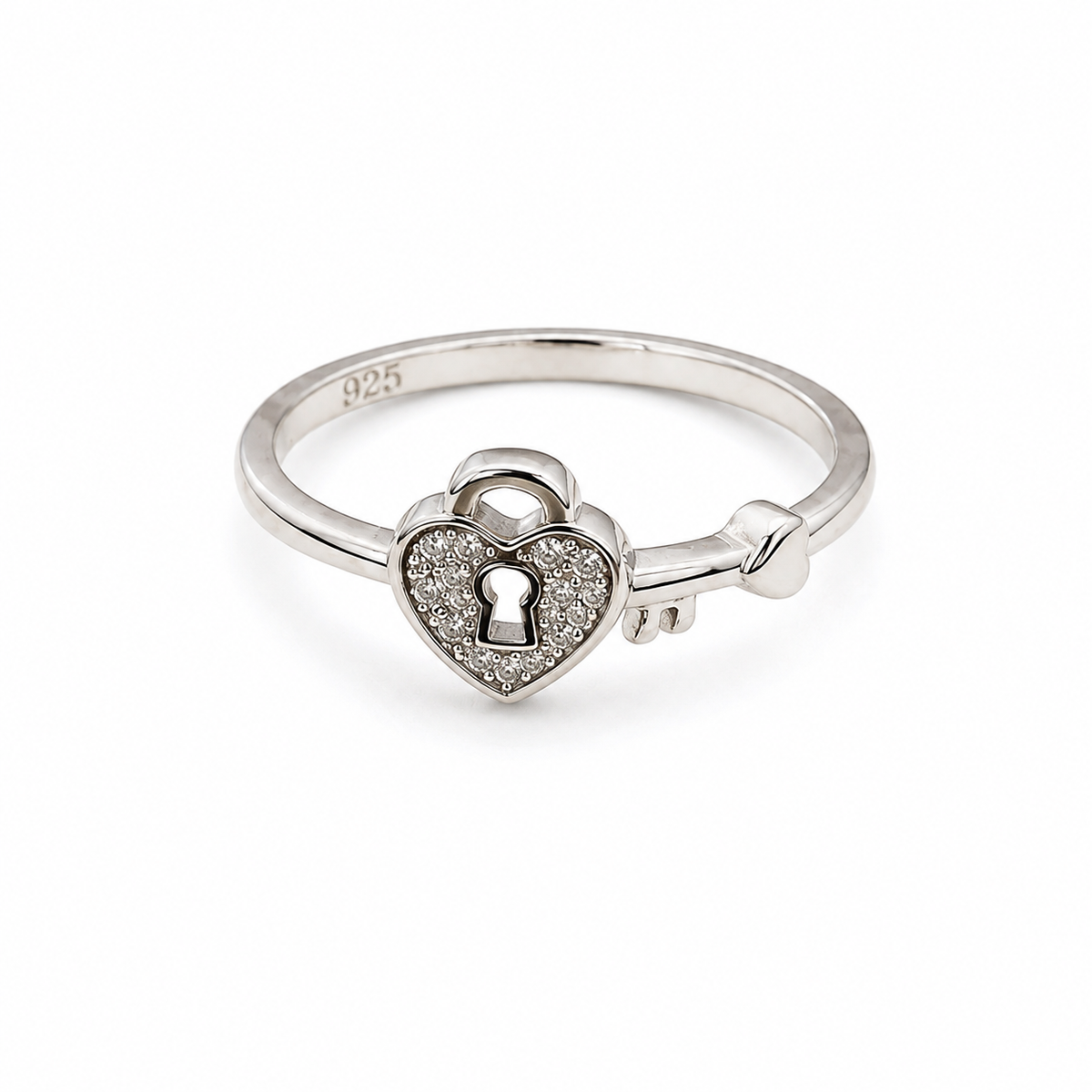 Heart Lock 925 Sterling Silver with Moissanite Statement Ring