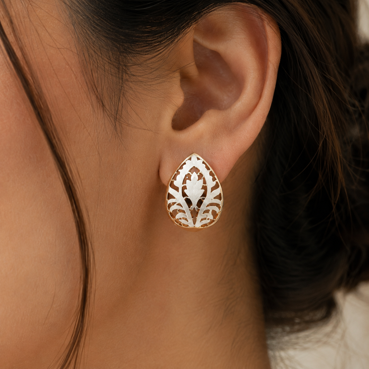 Leaf 925 Sterling Silver Floral Stud Earrings For Women