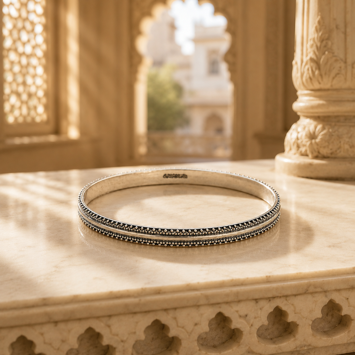 Double Border 925 Sterling Silver Oxidized Bangles for Women | Hallmarked