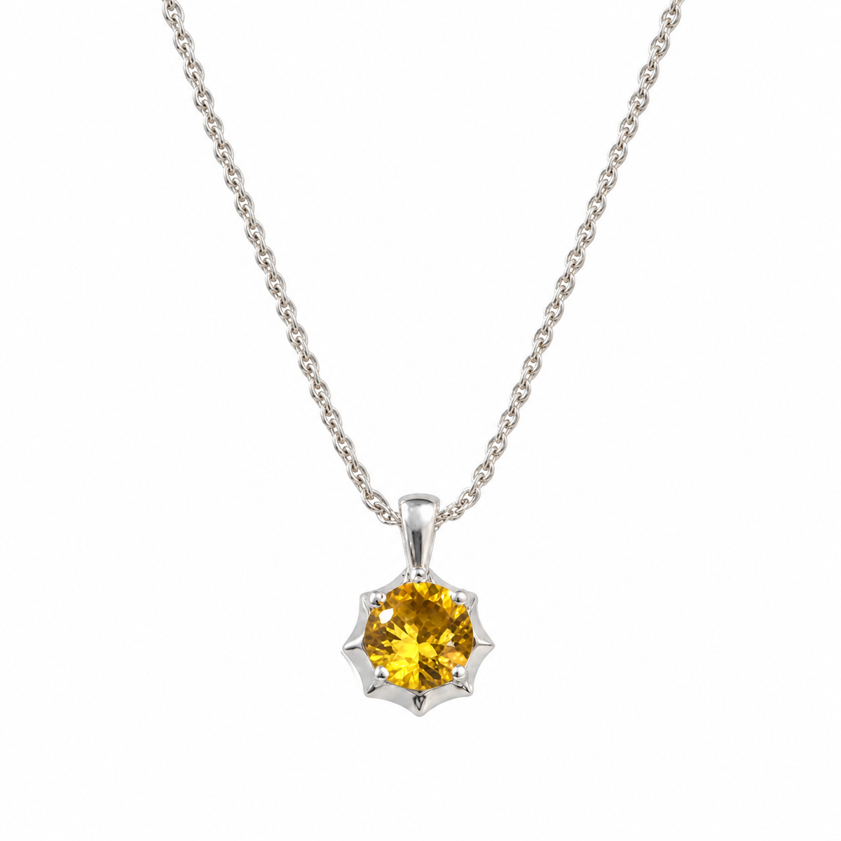 18 Inch 925 Sterling Silver Round Solitaire Quartz with Moissanite Chain Pendant