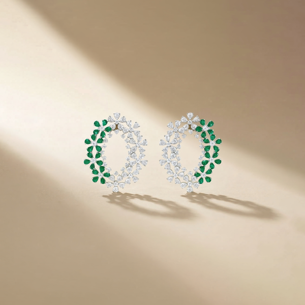 Emerald Blossom Oval Statement Earrings