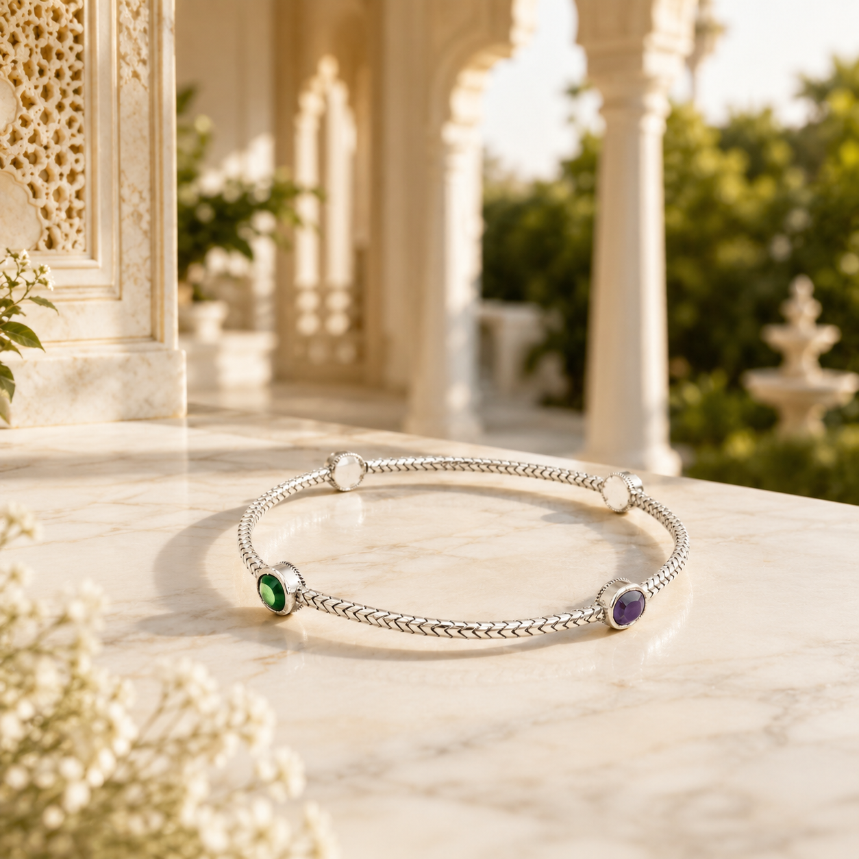 925 Sterling Open Cuff With Multi-Color Gemstone Accents Bangle | Hallmarked Silver Jewelry