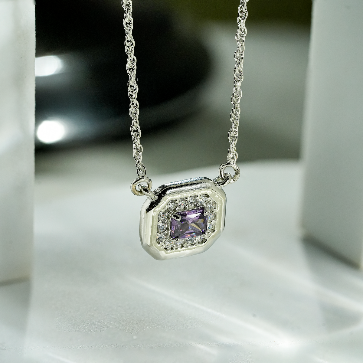 One-of-One 92.5 Silver Simulant Purple Gemstone Octagonal Pendant
